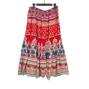 Vintage 90s Y2k Boho Print Long Skirt Bohemian Artsy Retro